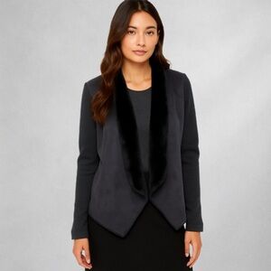 Ann Taylor Faux Shearling Jacket Women’s Medium Black Open Front 0010